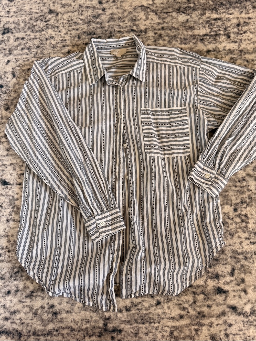 LOFT Striped Button-Down Shirt in White and Gray